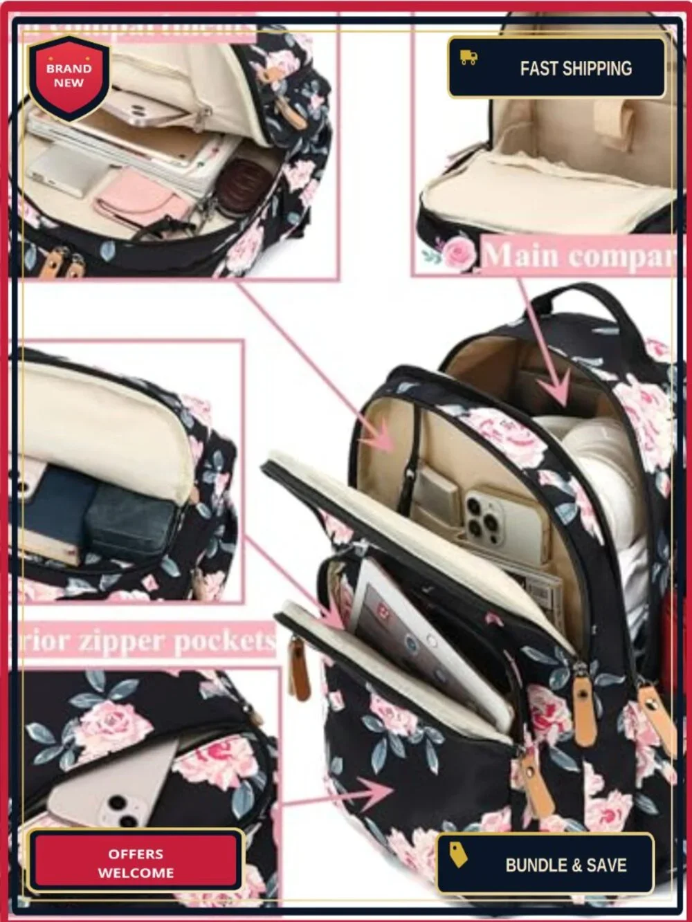 Lightweight Travel Backpack for Women with Laptop Compartment, Water-Resistant